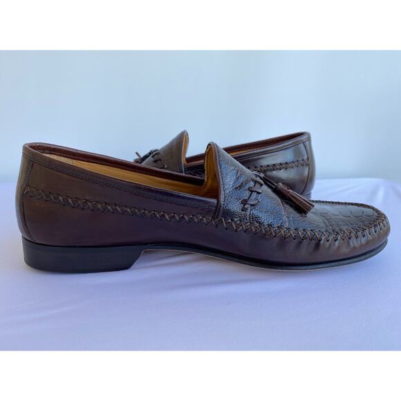 Johnston & Murphy Handcrafted Burgundy Loafer Shoes 9M Genuine Ostrich Italy main image 6